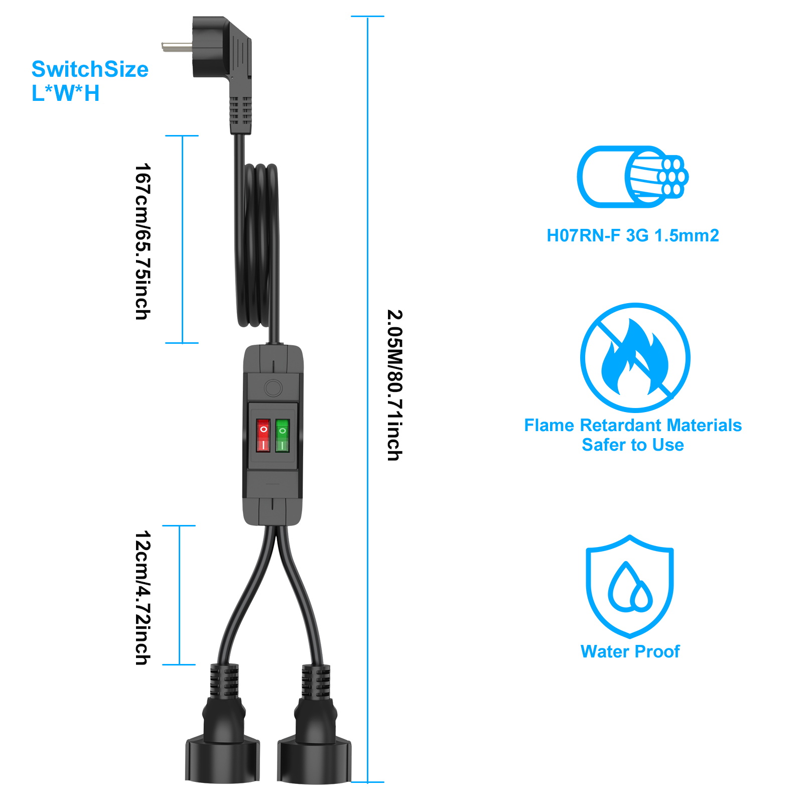 Eu plug 40cm/2m extension cord - Outdoor Power Outlet Extension recensie en prijs